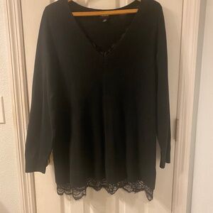 Black Sweater with Lace Trim